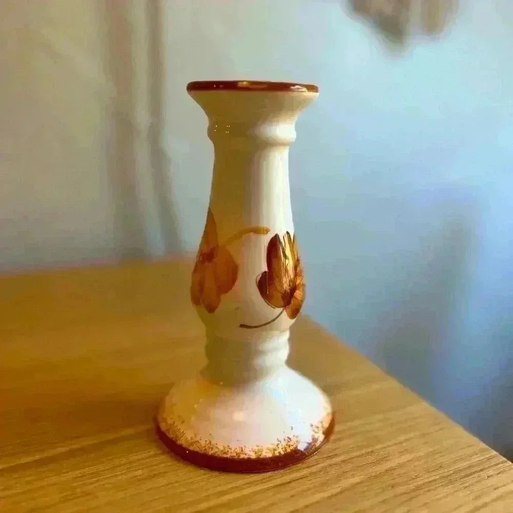 Vintage Ceramic Fall Candlestick Holder Forest leaves woodsy cottagecore boho 6“